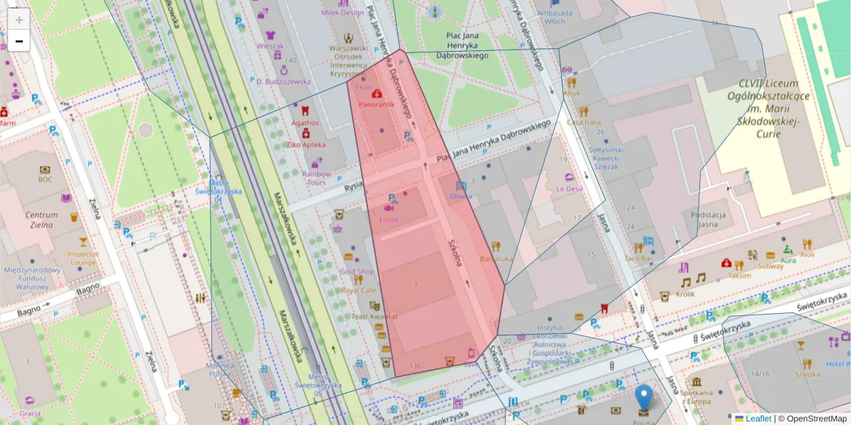 Szczegółowa mapa kodu pocztowego 00-006 z granicami, sąsiednimi kodami pocztowymi i urzędami pocztowymi