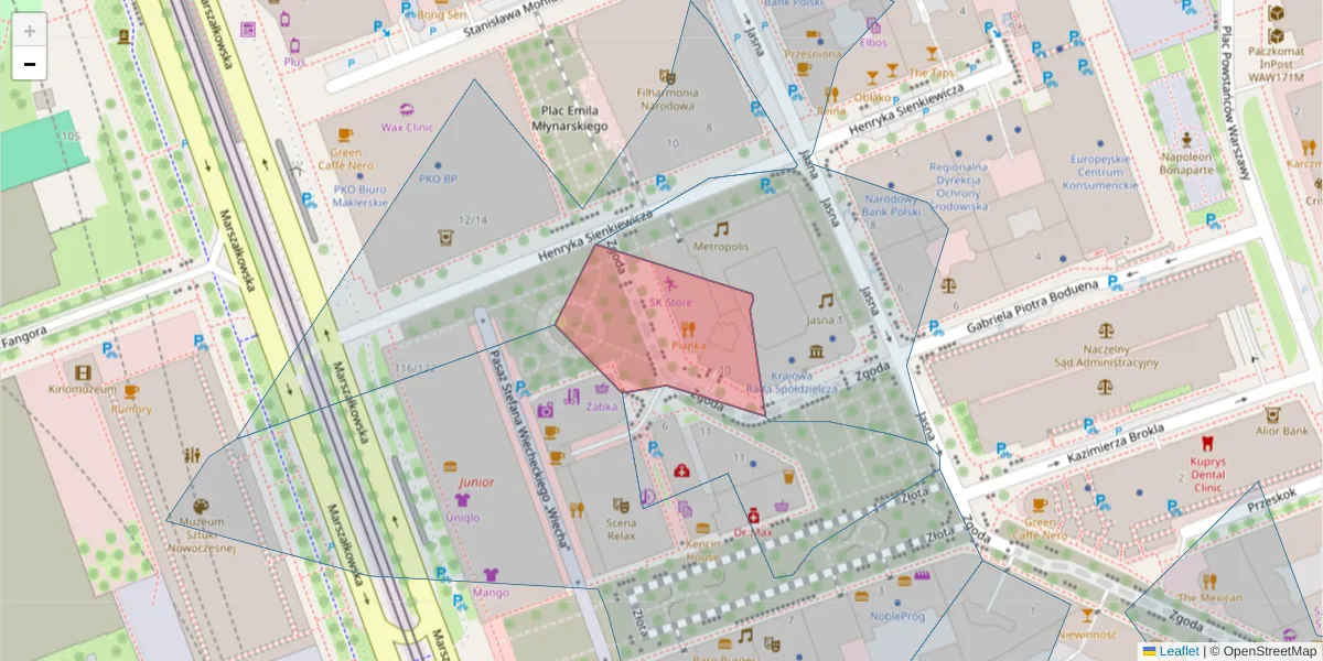 Szczegółowa mapa kodu pocztowego 00-012 z granicami, sąsiednimi kodami pocztowymi i urzędami pocztowymi