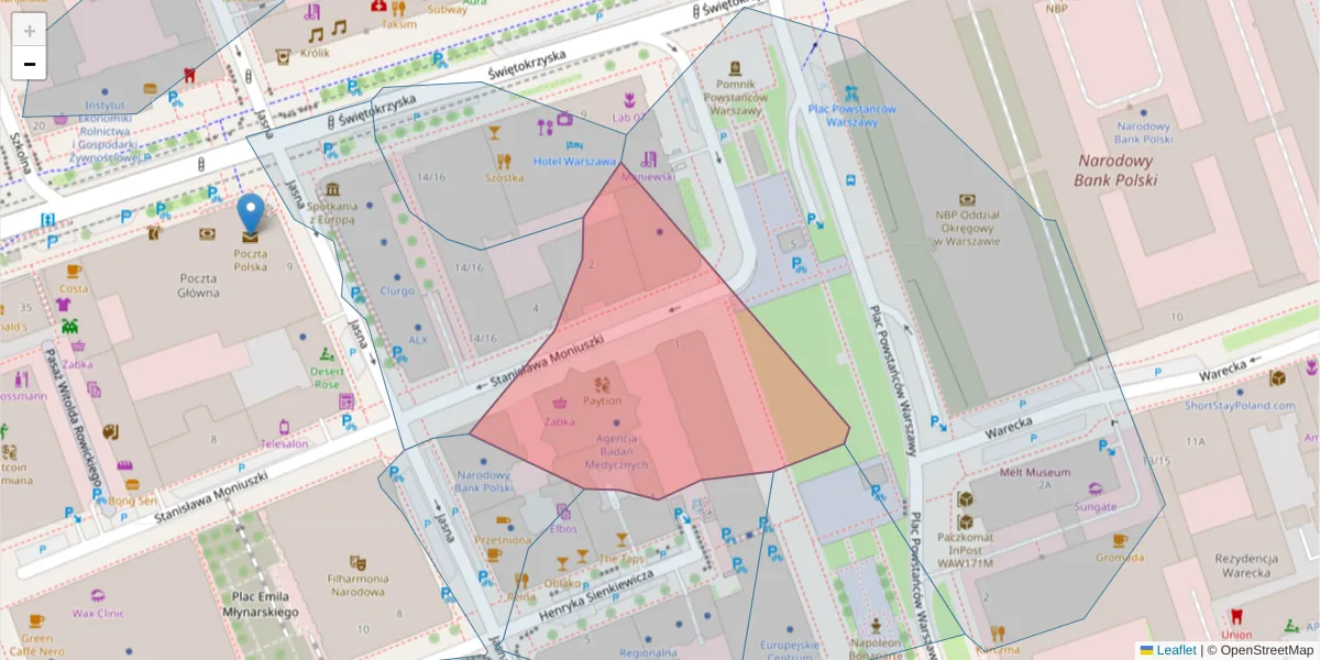 Szczegółowa mapa kodu pocztowego 00-014 z granicami, sąsiednimi kodami pocztowymi i urzędami pocztowymi