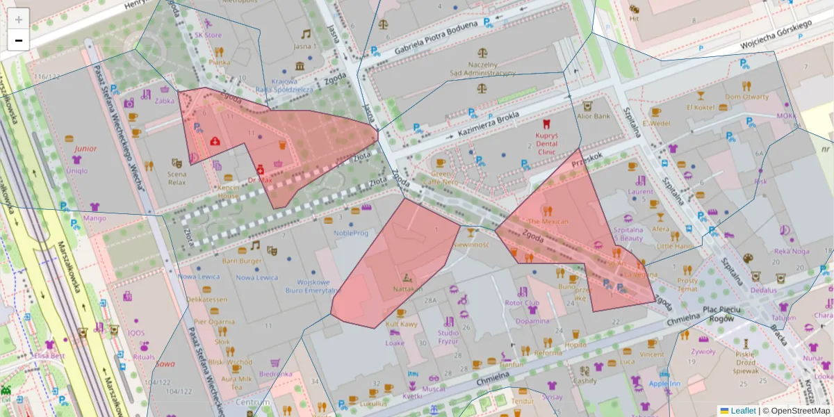 Szczegółowa mapa kodu pocztowego 00-018 z granicami, sąsiednimi kodami pocztowymi i urzędami pocztowymi
