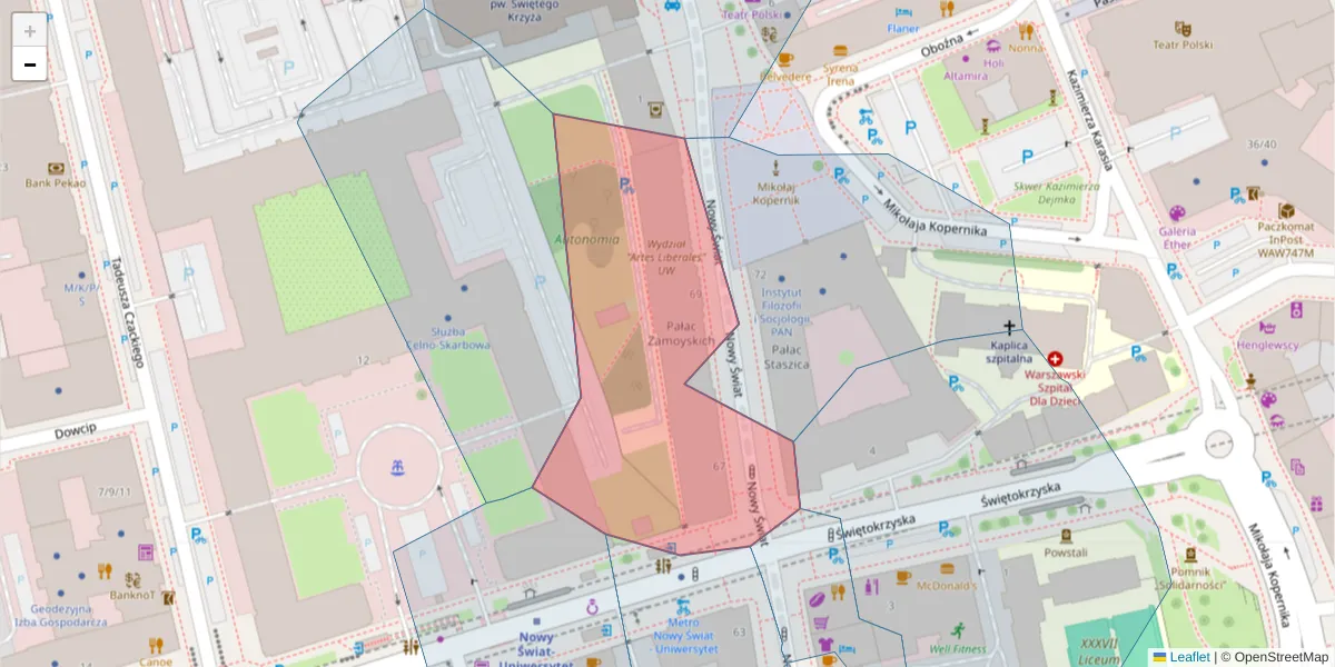 Szczegółowa mapa kodu pocztowego 00-046 z granicami, sąsiednimi kodami pocztowymi i urzędami pocztowymi