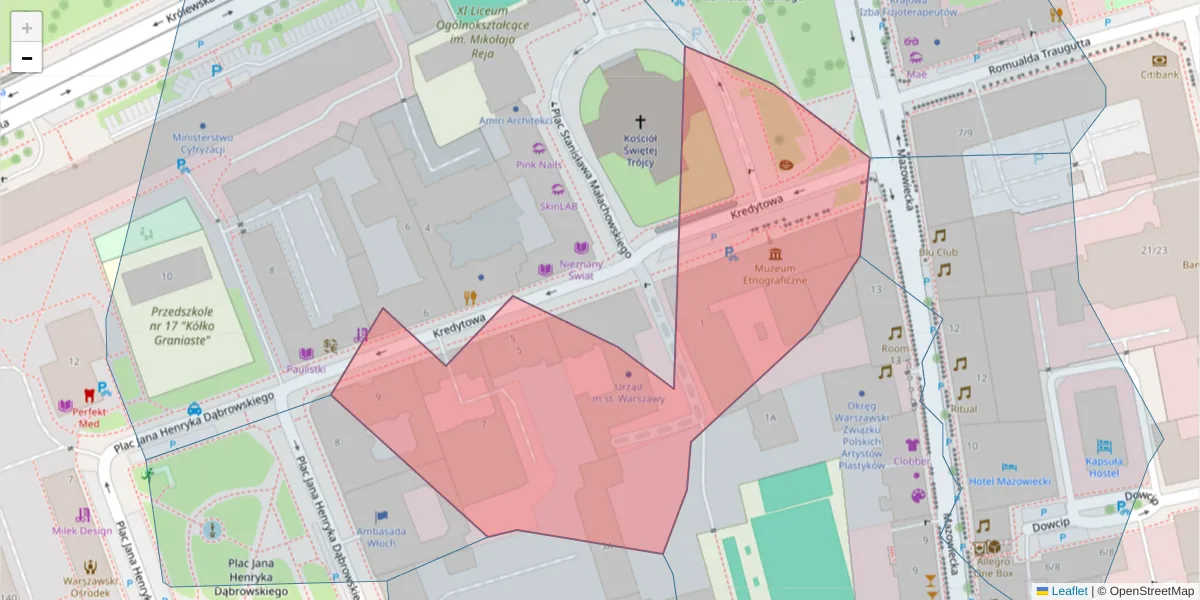 Szczegółowa mapa kodu pocztowego 00-056 z granicami, sąsiednimi kodami pocztowymi i urzędami pocztowymi