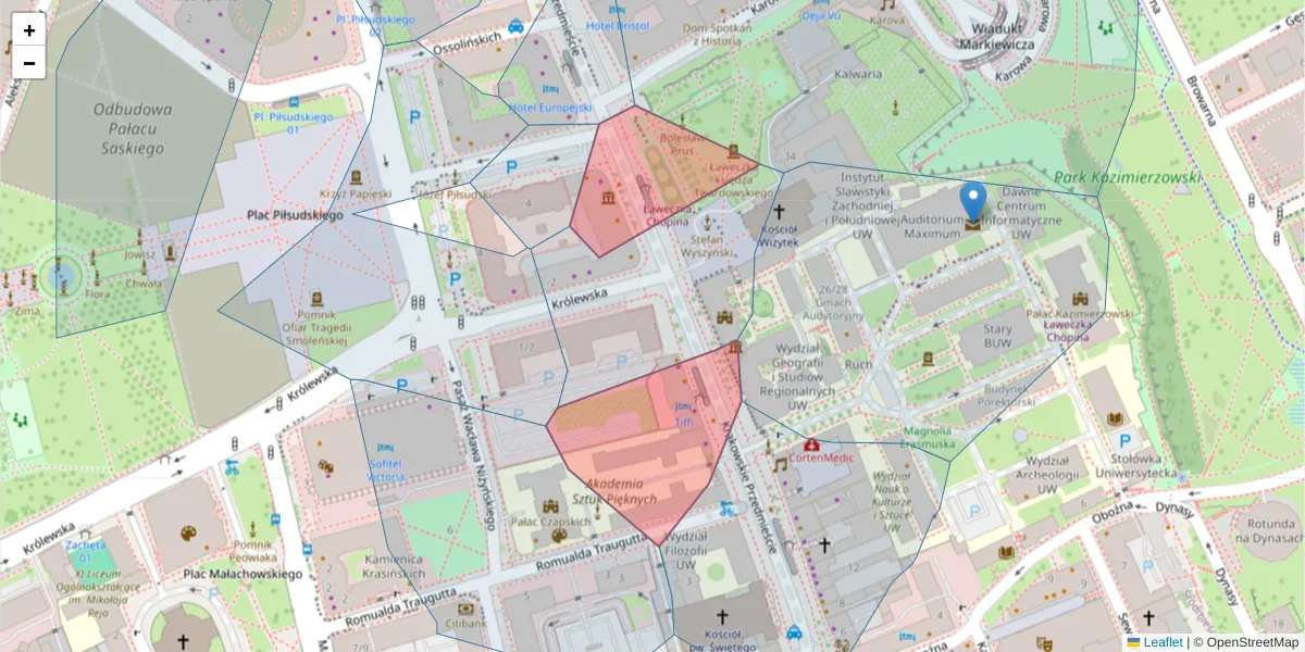 Szczegółowa mapa kodu pocztowego 00-068 z granicami, sąsiednimi kodami pocztowymi i urzędami pocztowymi