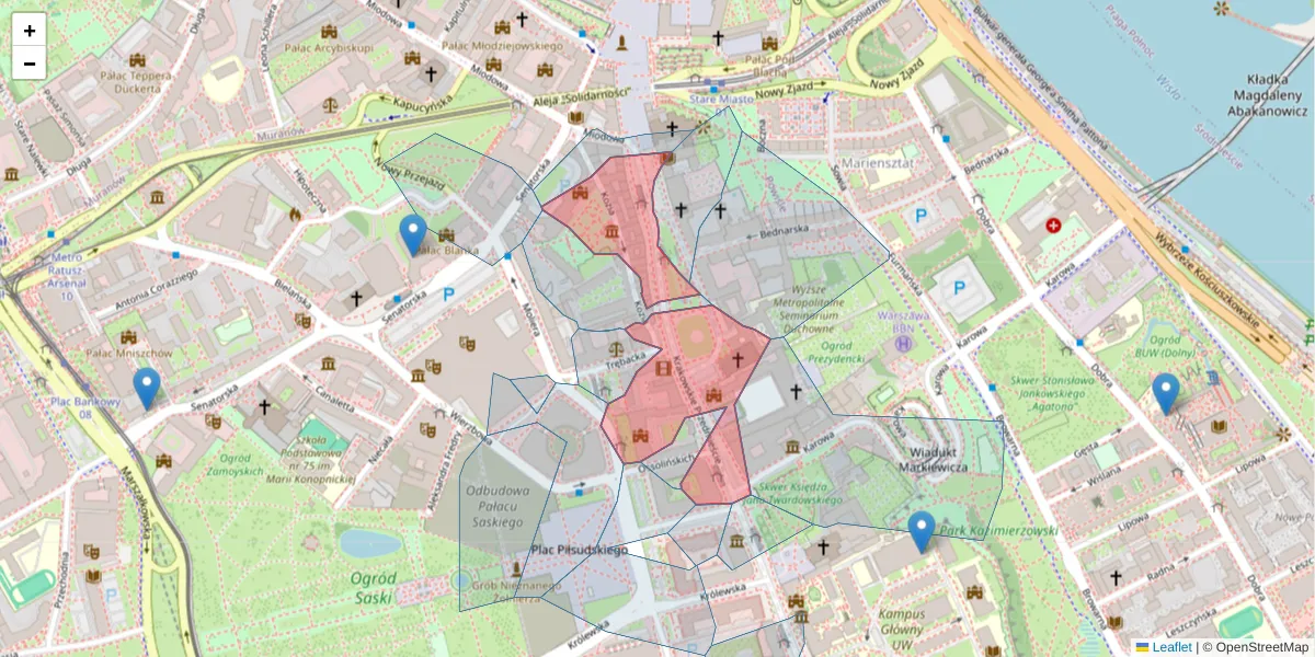 Szczegółowa mapa kodu pocztowego 00-071 z granicami, sąsiednimi kodami pocztowymi i urzędami pocztowymi