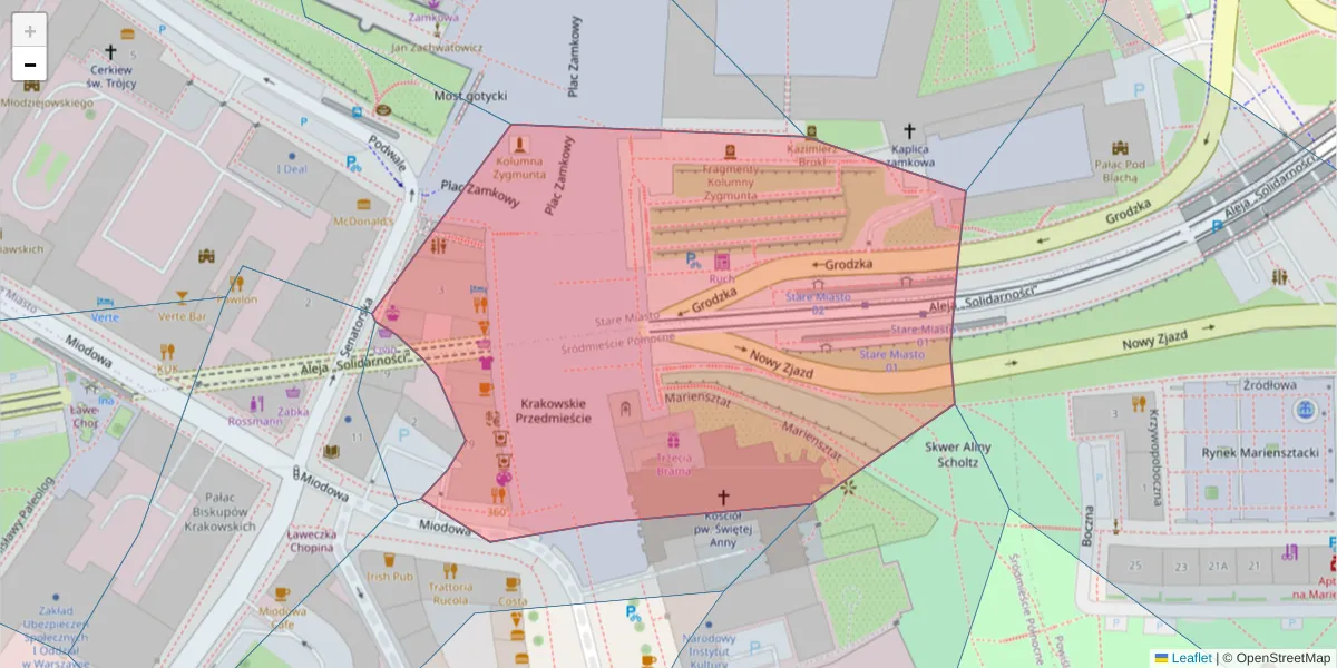 Szczegółowa mapa kodu pocztowego 00-079 z granicami, sąsiednimi kodami pocztowymi i urzędami pocztowymi