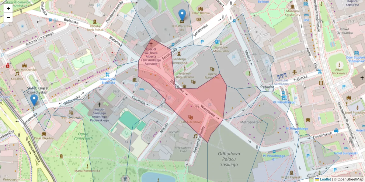 Szczegółowa mapa kodu pocztowego 00-094 z granicami, sąsiednimi kodami pocztowymi i urzędami pocztowymi