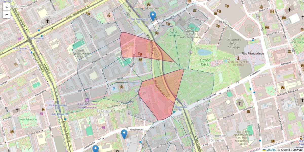 Szczegółowa mapa kodu pocztowego 00-102 z granicami, sąsiednimi kodami pocztowymi i urzędami pocztowymi