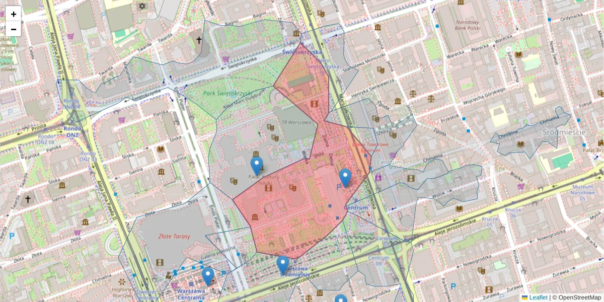 Szczegółowa mapa kodu pocztowego 00-110 z granicami, sąsiednimi kodami pocztowymi i urzędami pocztowymi