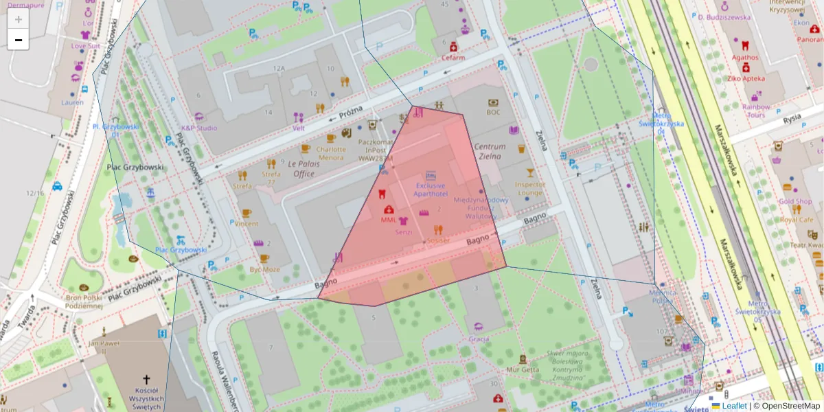 Szczegółowa mapa kodu pocztowego 00-112 z granicami, sąsiednimi kodami pocztowymi i urzędami pocztowymi
