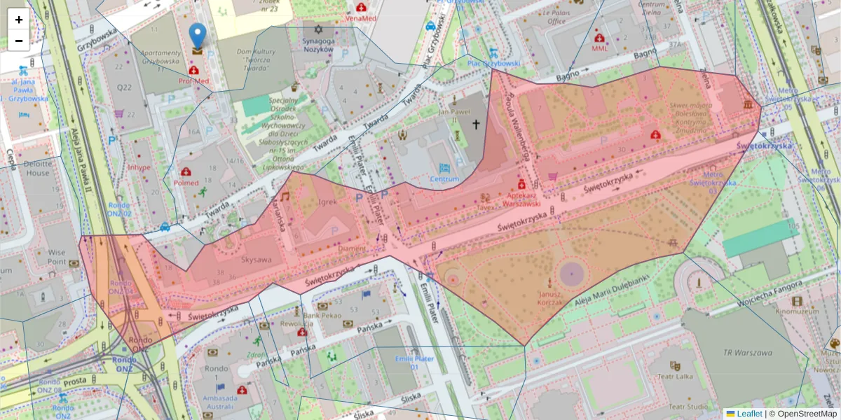 Szczegółowa mapa kodu pocztowego 00-116 z granicami, sąsiednimi kodami pocztowymi i urzędami pocztowymi