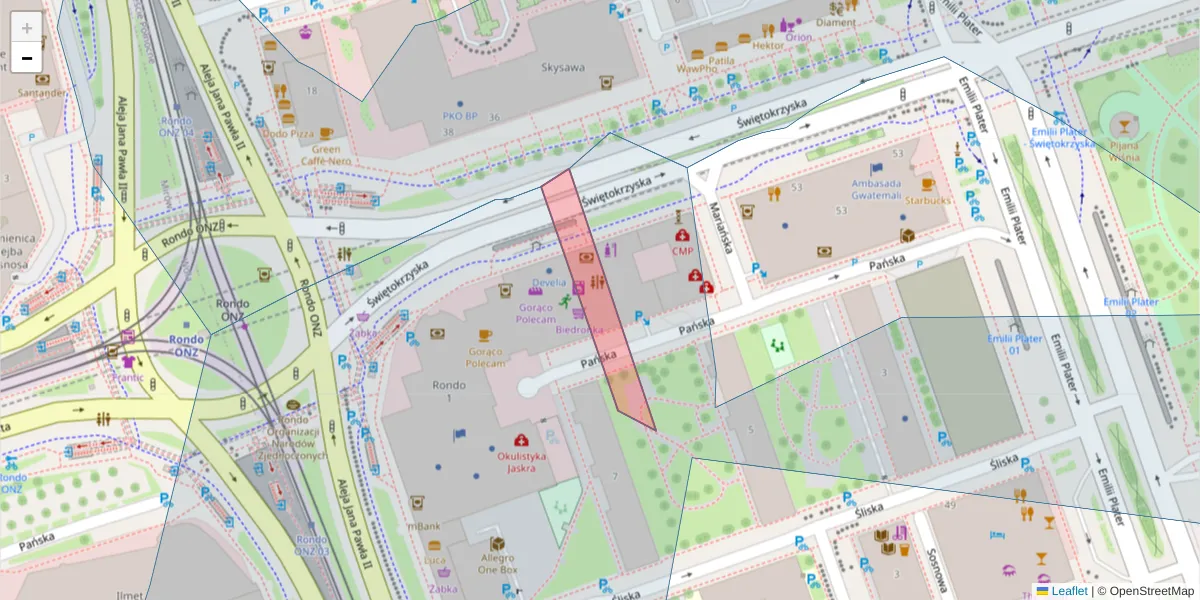 Szczegółowa mapa kodu pocztowego 00-128 z granicami, sąsiednimi kodami pocztowymi i urzędami pocztowymi