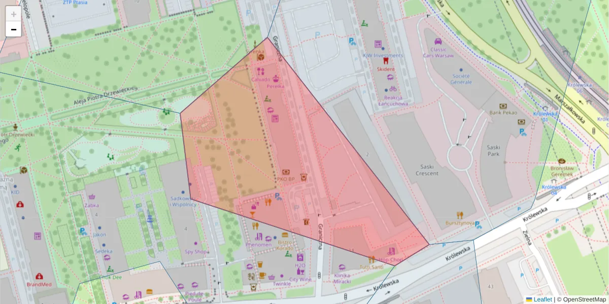 Szczegółowa mapa kodu pocztowego 00-130 z granicami, sąsiednimi kodami pocztowymi i urzędami pocztowymi