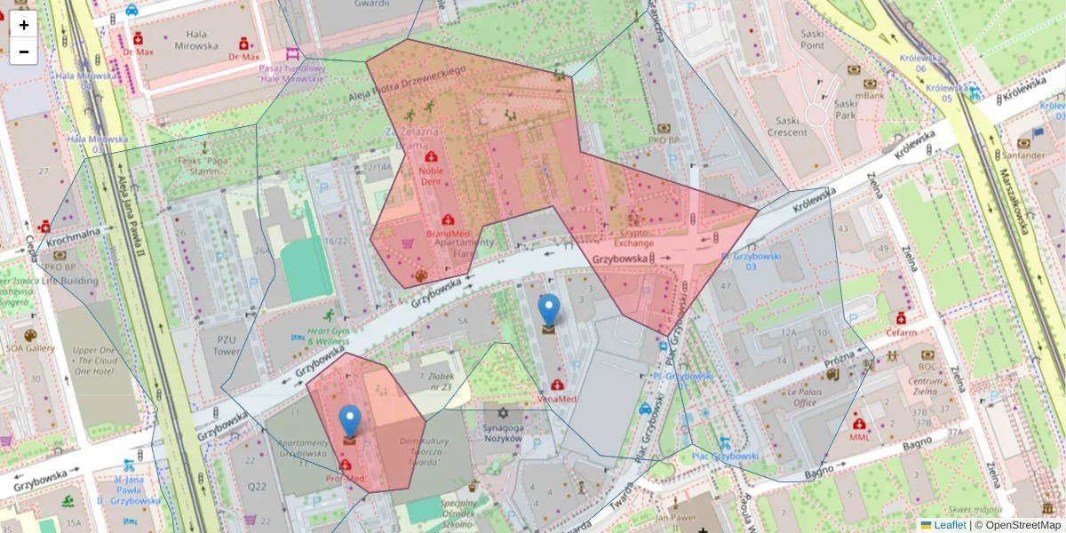 Szczegółowa mapa kodu pocztowego 00-131 z granicami, sąsiednimi kodami pocztowymi i urzędami pocztowymi
