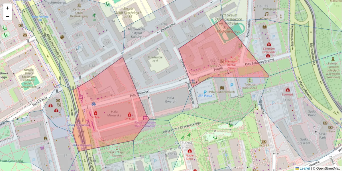 Szczegółowa mapa kodu pocztowego 00-138 z granicami, sąsiednimi kodami pocztowymi i urzędami pocztowymi