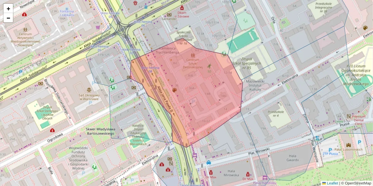 Szczegółowa mapa kodu pocztowego 00-141 z granicami, sąsiednimi kodami pocztowymi i urzędami pocztowymi