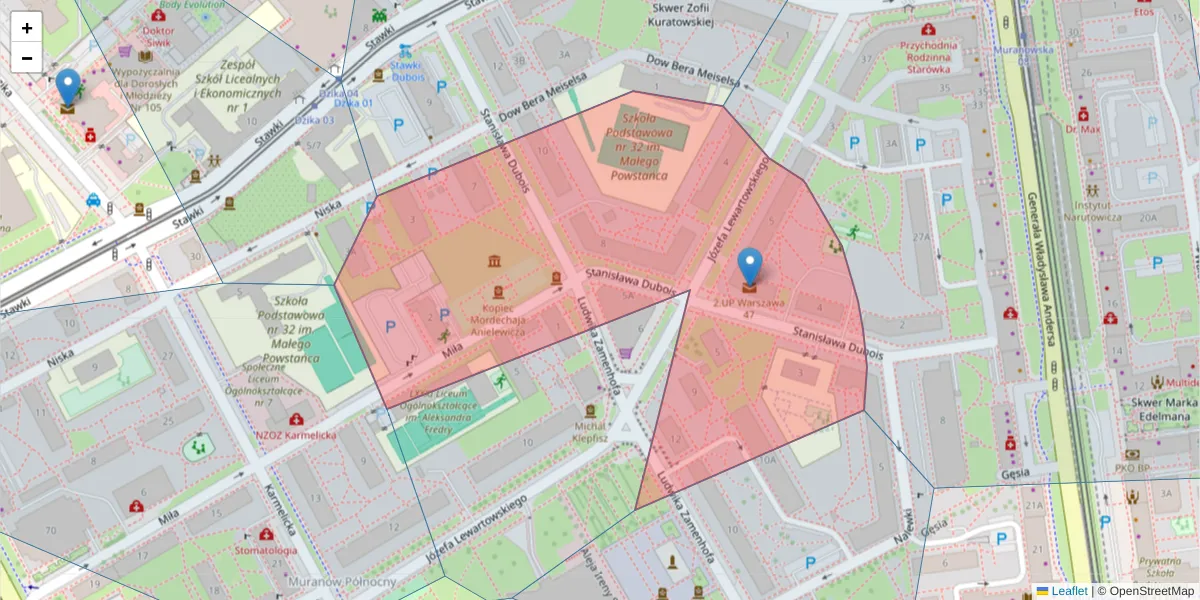 Szczegółowa mapa kodu pocztowego 00-184 z granicami, sąsiednimi kodami pocztowymi i urzędami pocztowymi