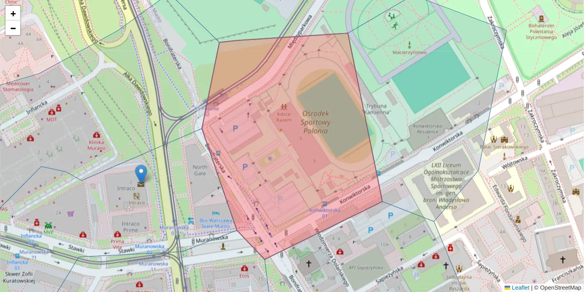 Szczegółowa mapa kodu pocztowego 00-206 z granicami, sąsiednimi kodami pocztowymi i urzędami pocztowymi