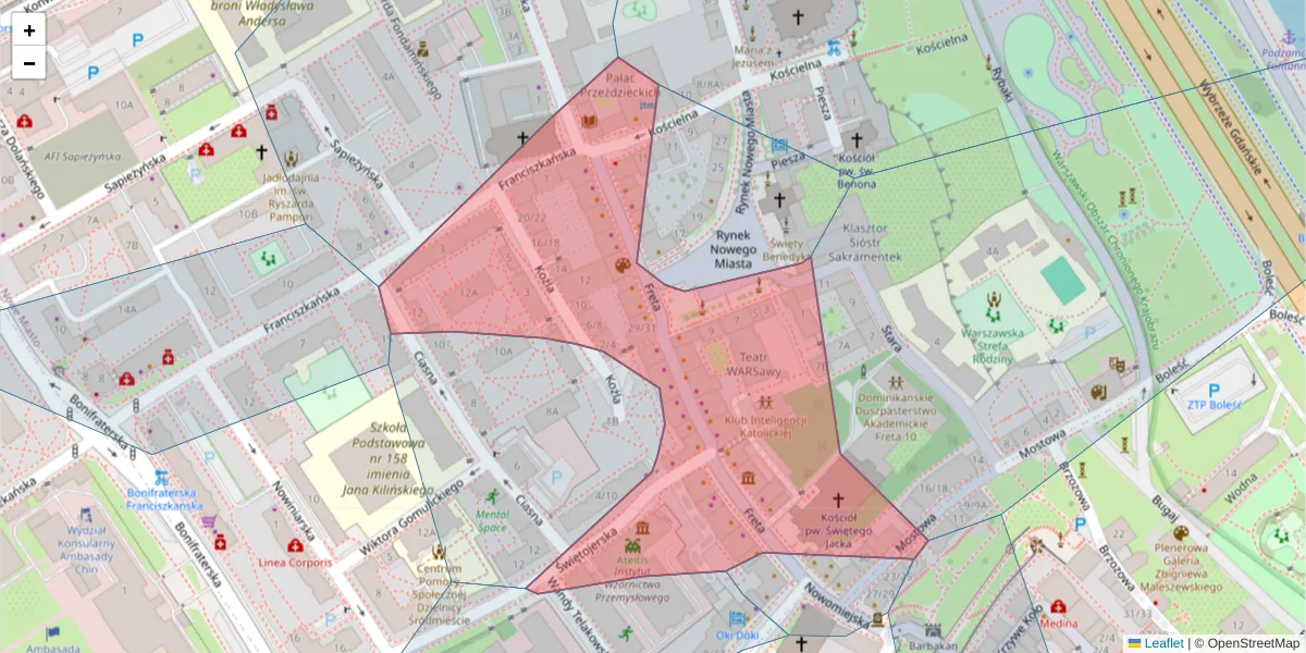 Szczegółowa mapa kodu pocztowego 00-227 z granicami, sąsiednimi kodami pocztowymi i urzędami pocztowymi