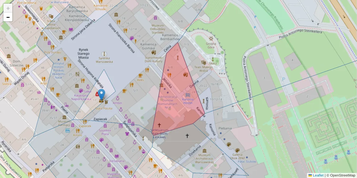 Szczegółowa mapa kodu pocztowego 00-281 z granicami, sąsiednimi kodami pocztowymi i urzędami pocztowymi