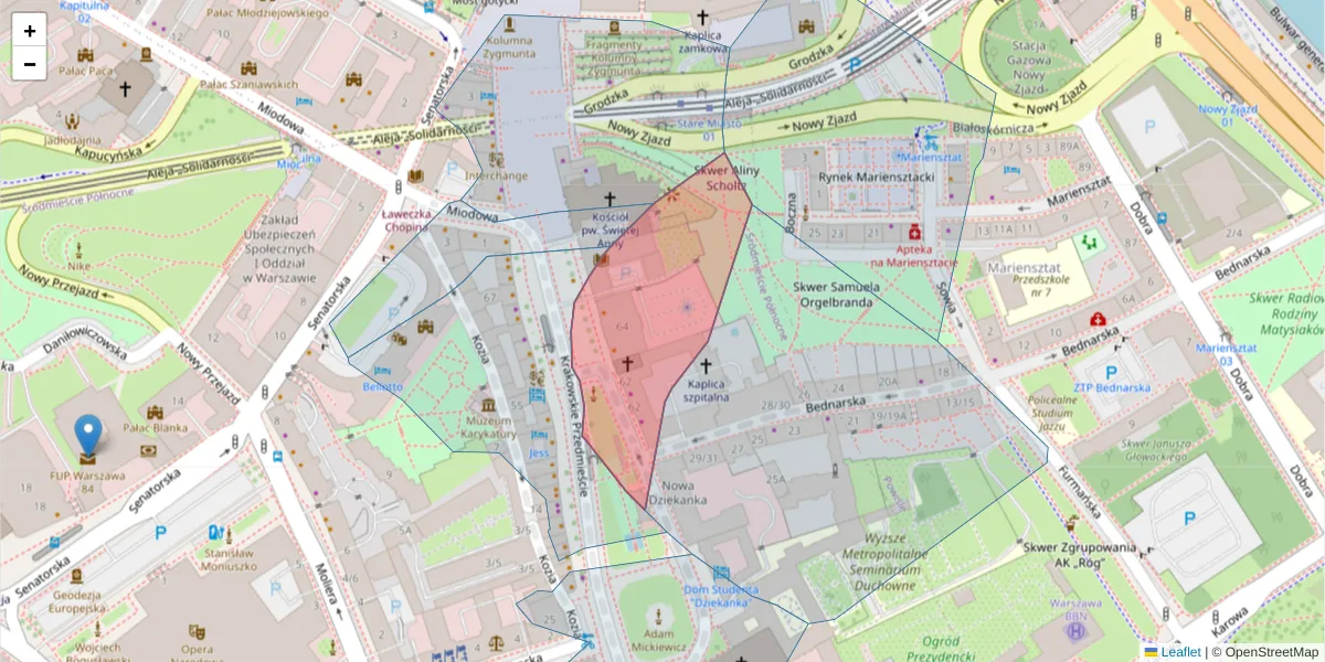 Szczegółowa mapa kodu pocztowego 00-322 z granicami, sąsiednimi kodami pocztowymi i urzędami pocztowymi