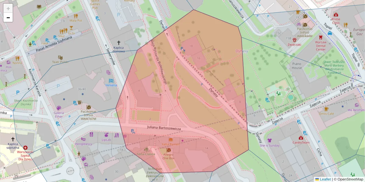 Szczegółowa mapa kodu pocztowego 00-337 z granicami, sąsiednimi kodami pocztowymi i urzędami pocztowymi
