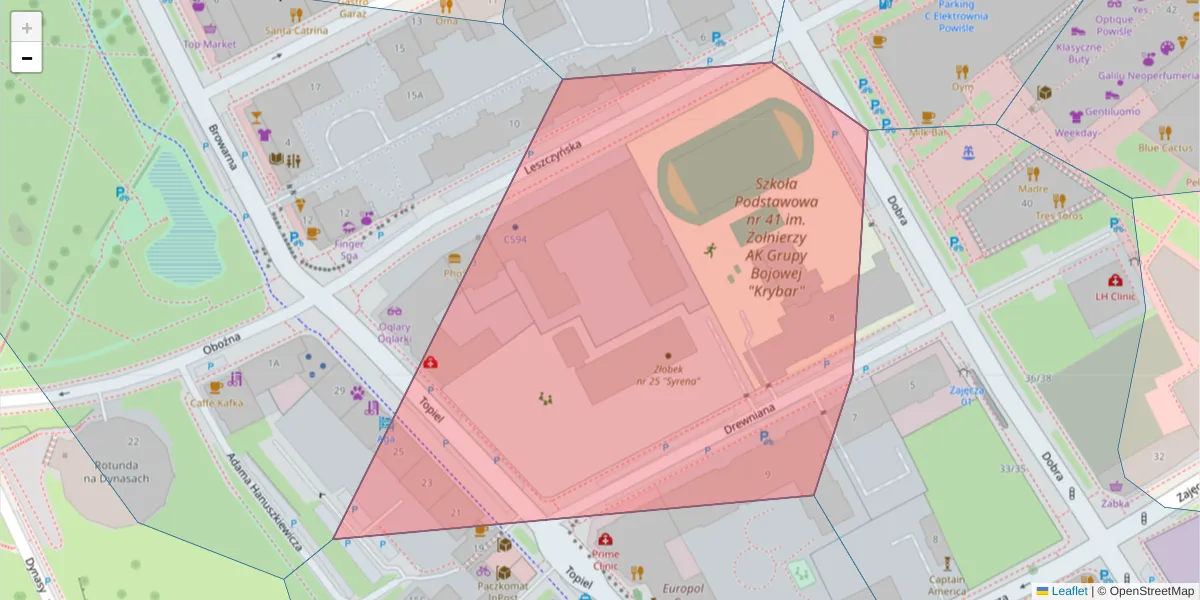 Szczegółowa mapa kodu pocztowego 00-345 z granicami, sąsiednimi kodami pocztowymi i urzędami pocztowymi