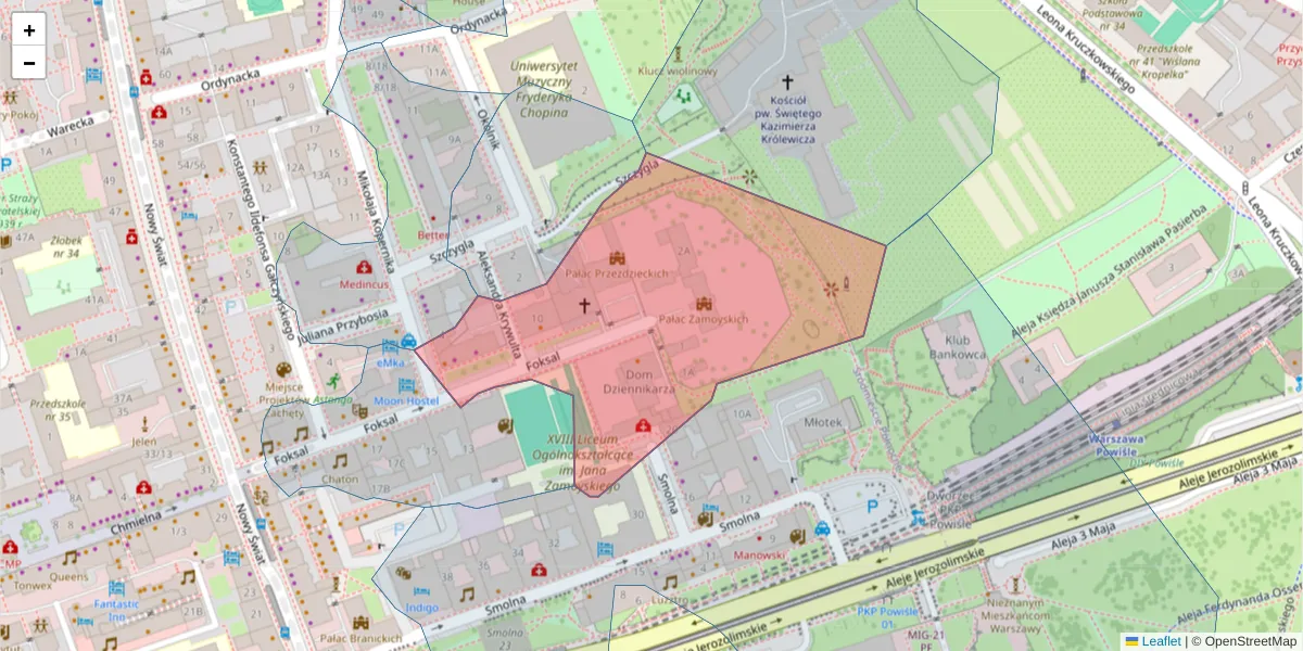 Szczegółowa mapa kodu pocztowego 00-366 z granicami, sąsiednimi kodami pocztowymi i urzędami pocztowymi