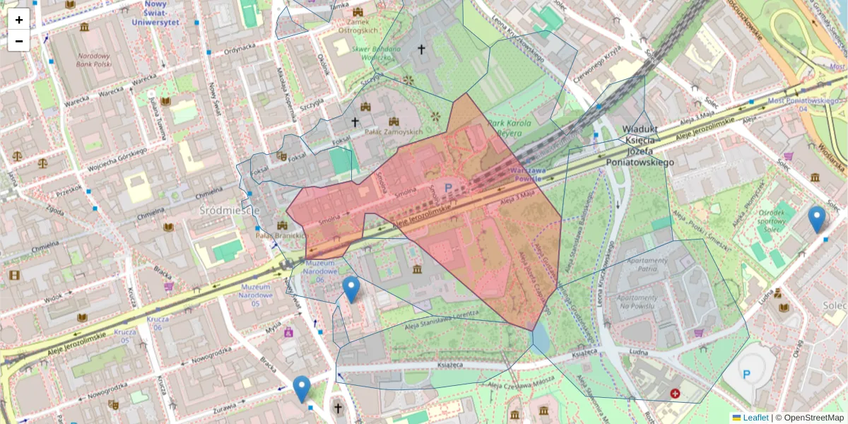 Szczegółowa mapa kodu pocztowego 00-375 z granicami, sąsiednimi kodami pocztowymi i urzędami pocztowymi
