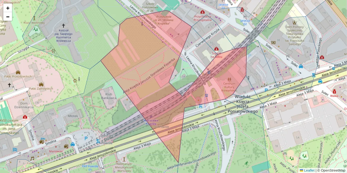 Szczegółowa mapa kodu pocztowego 00-380 z granicami, sąsiednimi kodami pocztowymi i urzędami pocztowymi