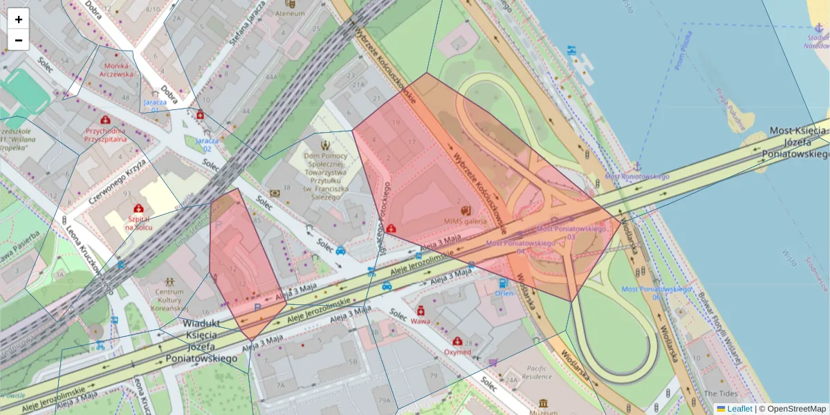Szczegółowa mapa kodu pocztowego 00-391 z granicami, sąsiednimi kodami pocztowymi i urzędami pocztowymi