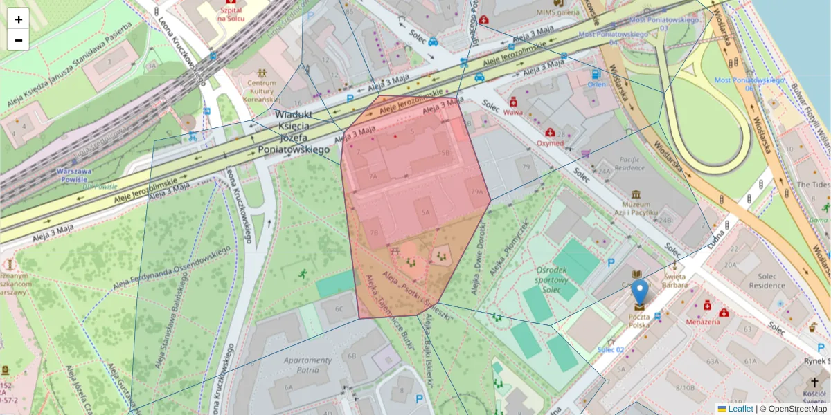 Szczegółowa mapa kodu pocztowego 00-401 z granicami, sąsiednimi kodami pocztowymi i urzędami pocztowymi