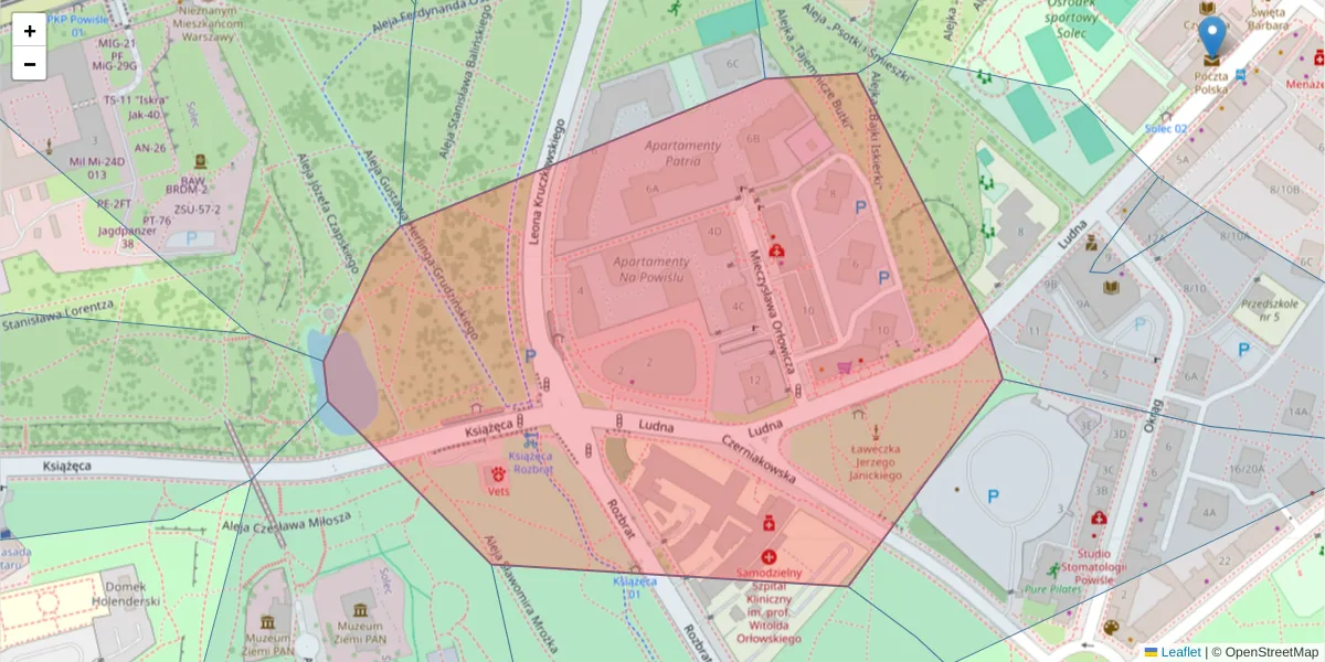 Szczegółowa mapa kodu pocztowego 00-414 z granicami, sąsiednimi kodami pocztowymi i urzędami pocztowymi