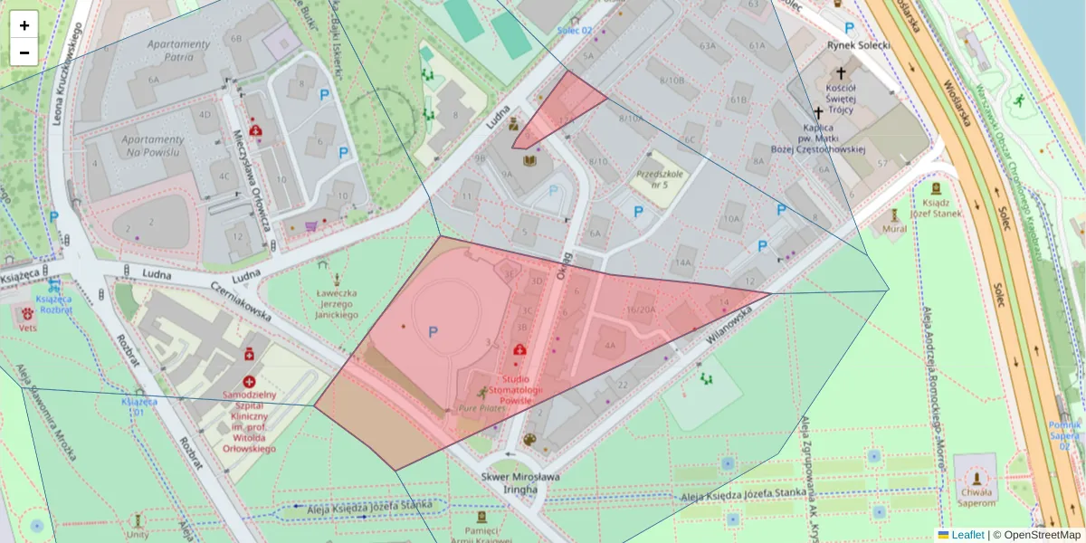 Szczegółowa mapa kodu pocztowego 00-415 z granicami, sąsiednimi kodami pocztowymi i urzędami pocztowymi