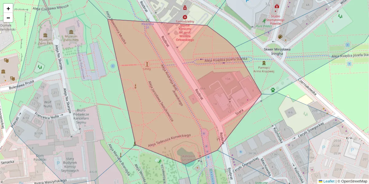 Szczegółowa mapa kodu pocztowego 00-419 z granicami, sąsiednimi kodami pocztowymi i urzędami pocztowymi