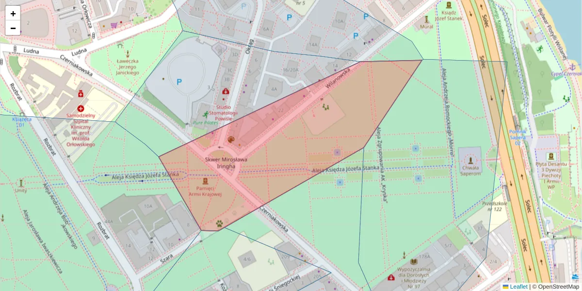 Szczegółowa mapa kodu pocztowego 00-421 z granicami, sąsiednimi kodami pocztowymi i urzędami pocztowymi