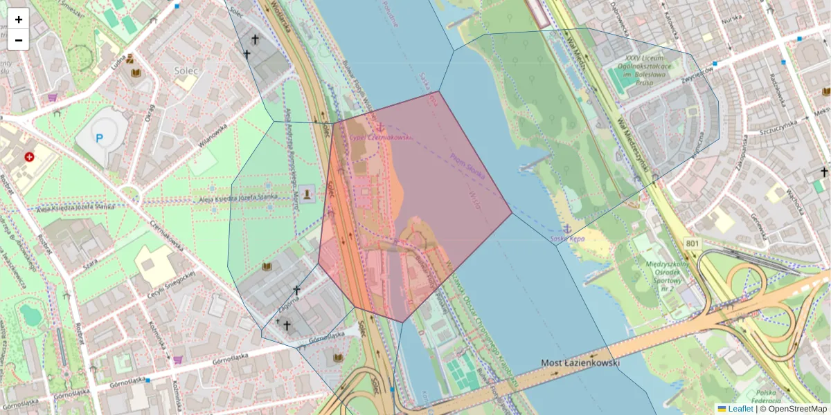 Szczegółowa mapa kodu pocztowego 00-439 z granicami, sąsiednimi kodami pocztowymi i urzędami pocztowymi