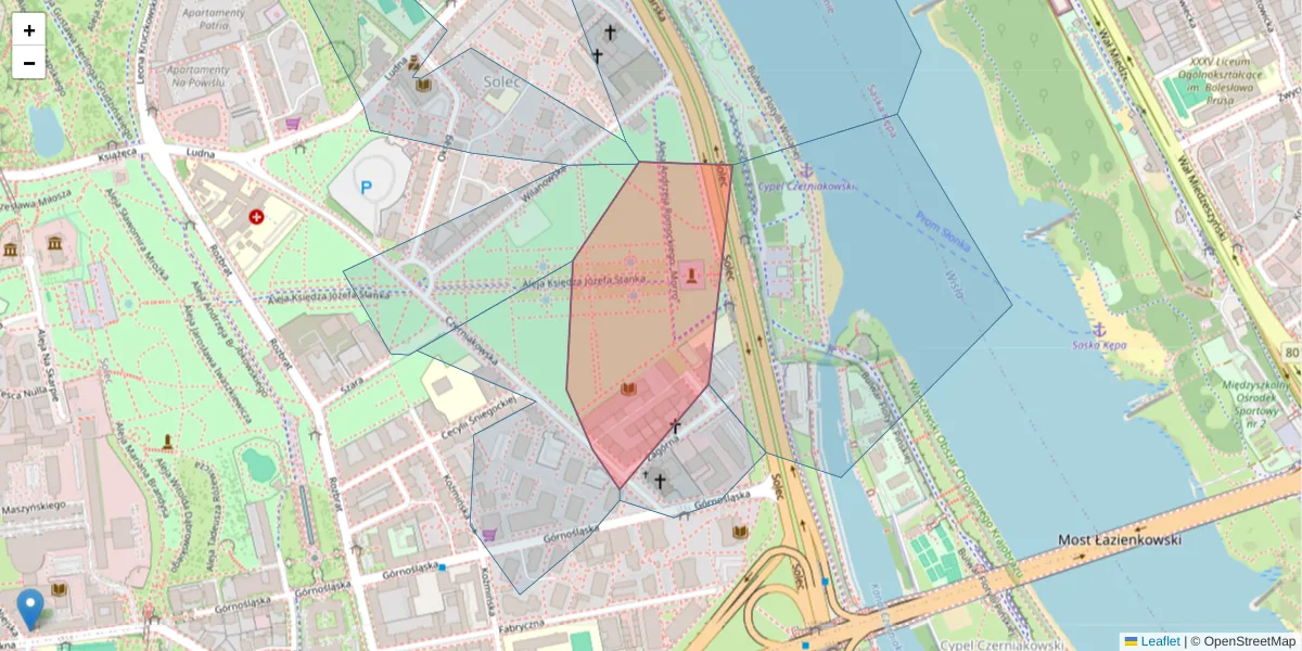 Szczegółowa mapa kodu pocztowego 00-440 z granicami, sąsiednimi kodami pocztowymi i urzędami pocztowymi
