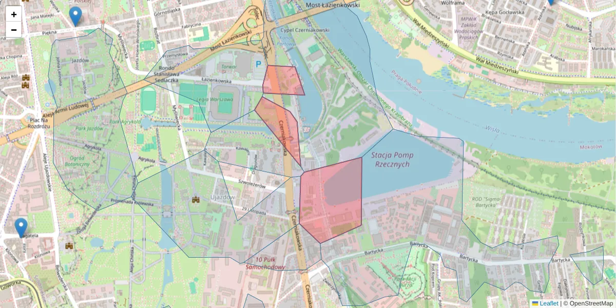 Szczegółowa mapa kodu pocztowego 00-454 z granicami, sąsiednimi kodami pocztowymi i urzędami pocztowymi
