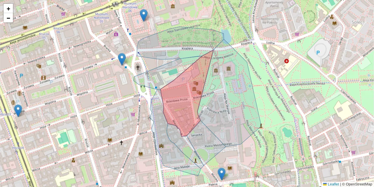 Szczegółowa mapa kodu pocztowego 00-490 z granicami, sąsiednimi kodami pocztowymi i urzędami pocztowymi