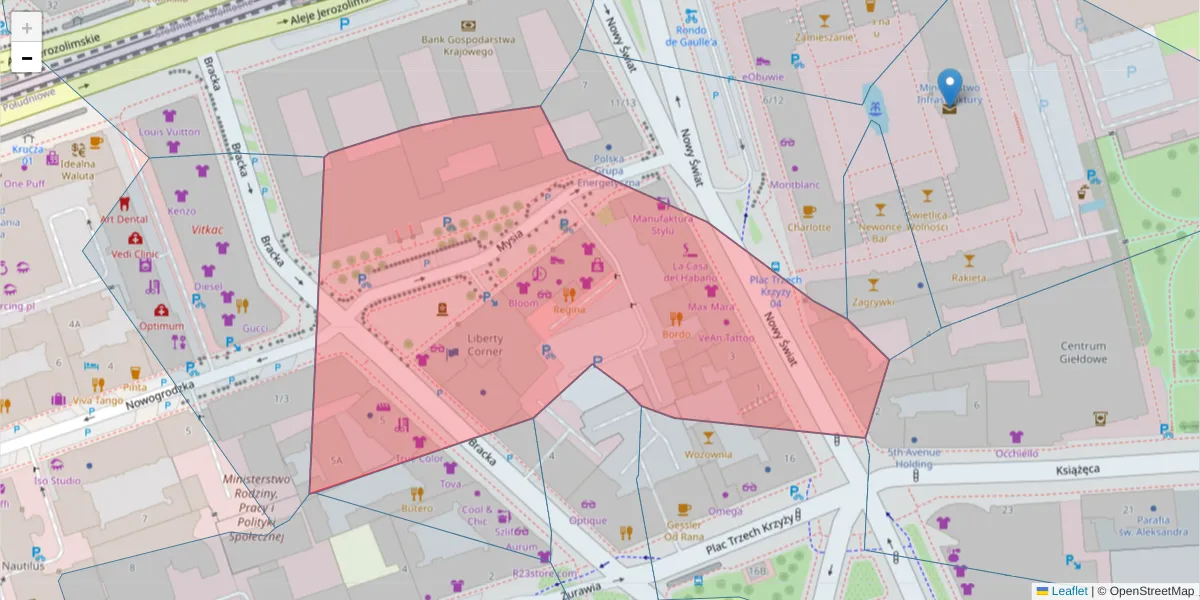 Szczegółowa mapa kodu pocztowego 00-496 z granicami, sąsiednimi kodami pocztowymi i urzędami pocztowymi