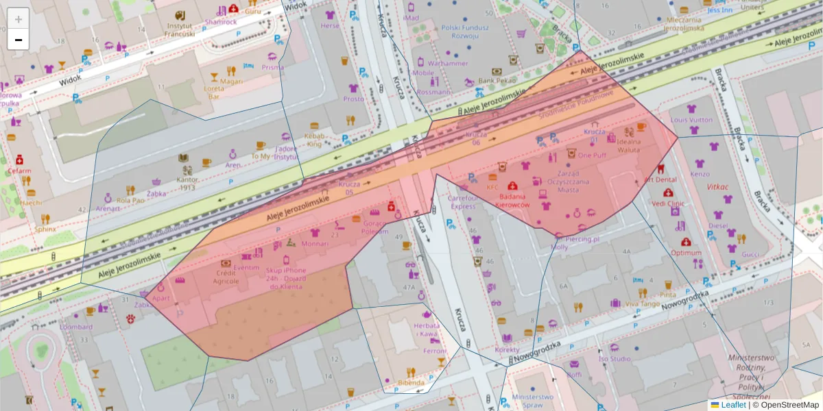 Szczegółowa mapa kodu pocztowego 00-508 z granicami, sąsiednimi kodami pocztowymi i urzędami pocztowymi