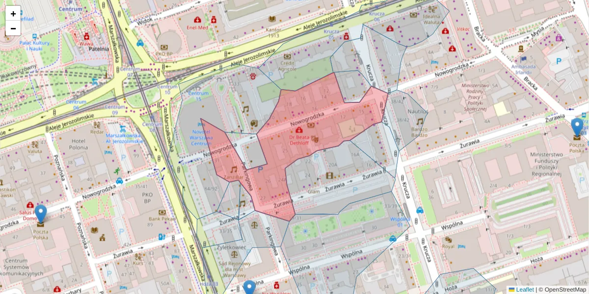 Szczegółowa mapa kodu pocztowego 00-511 z granicami, sąsiednimi kodami pocztowymi i urzędami pocztowymi