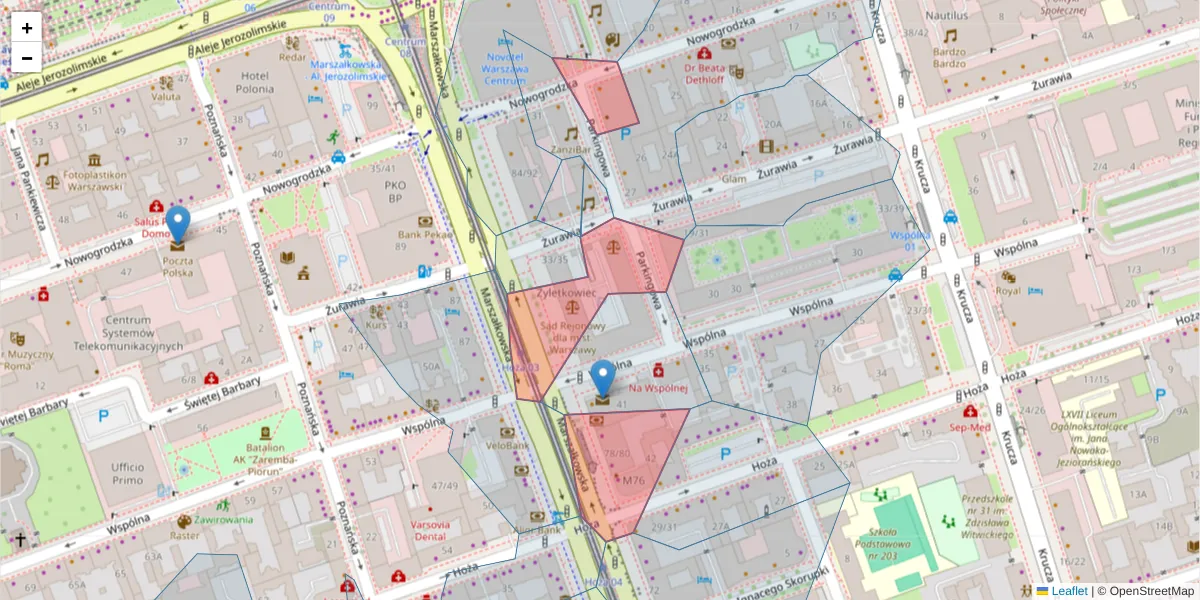 Szczegółowa mapa kodu pocztowego 00-517 z granicami, sąsiednimi kodami pocztowymi i urzędami pocztowymi
