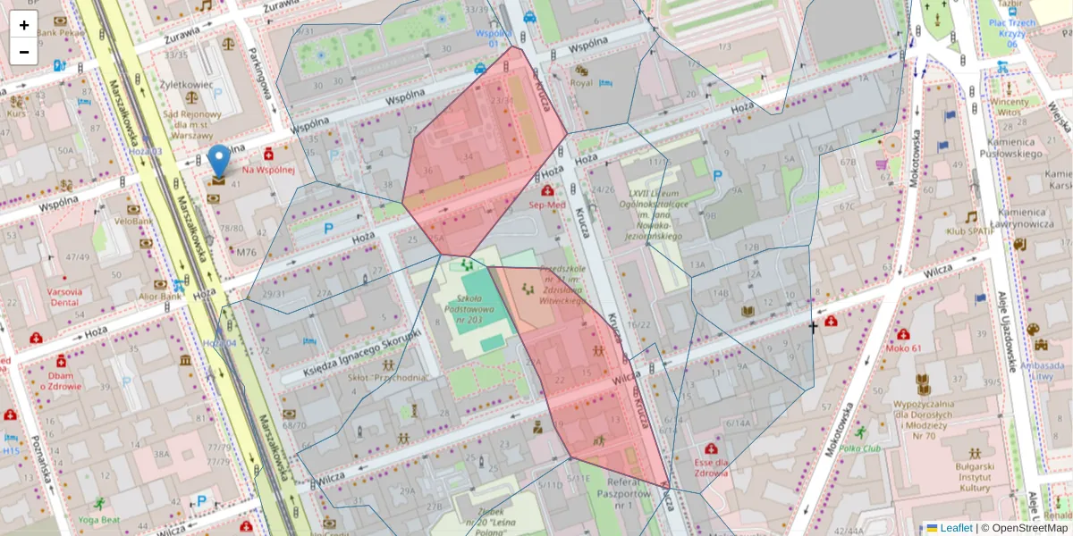 Szczegółowa mapa kodu pocztowego 00-525 z granicami, sąsiednimi kodami pocztowymi i urzędami pocztowymi