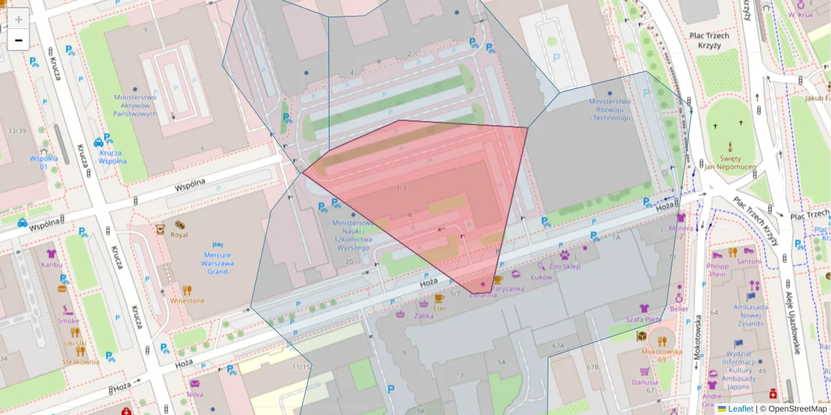 Szczegółowa mapa kodu pocztowego 00-529 z granicami, sąsiednimi kodami pocztowymi i urzędami pocztowymi