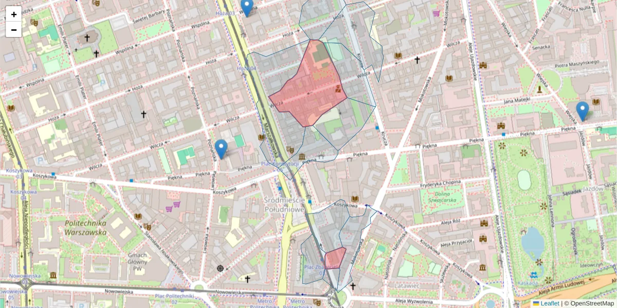 Szczegółowa mapa kodu pocztowego 00-544 z granicami, sąsiednimi kodami pocztowymi i urzędami pocztowymi