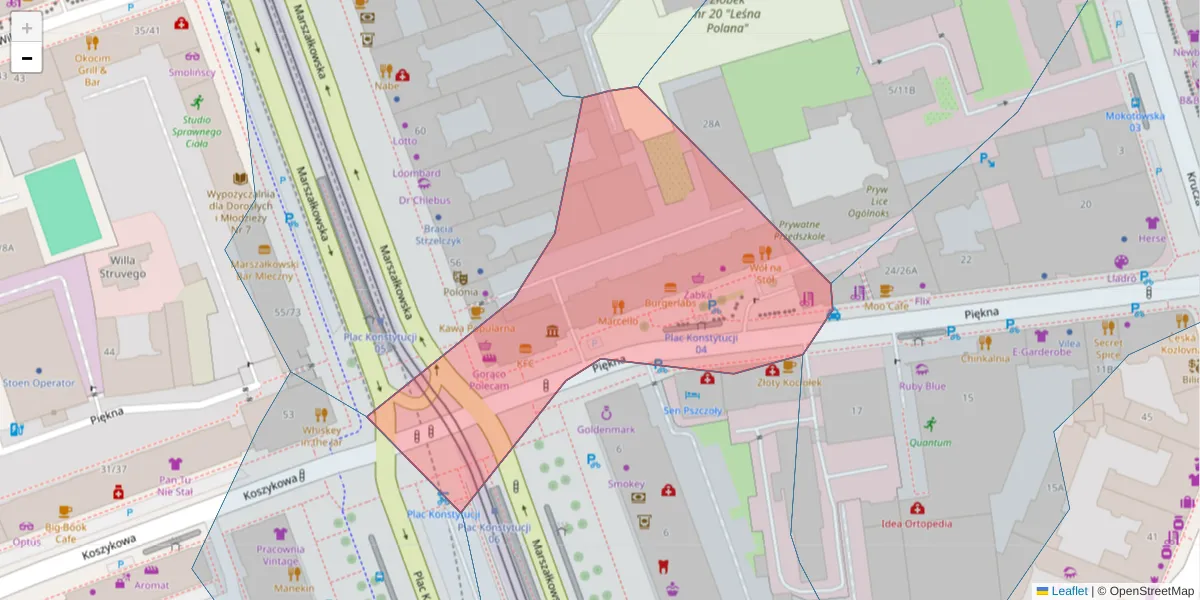 Szczegółowa mapa kodu pocztowego 00-547 z granicami, sąsiednimi kodami pocztowymi i urzędami pocztowymi