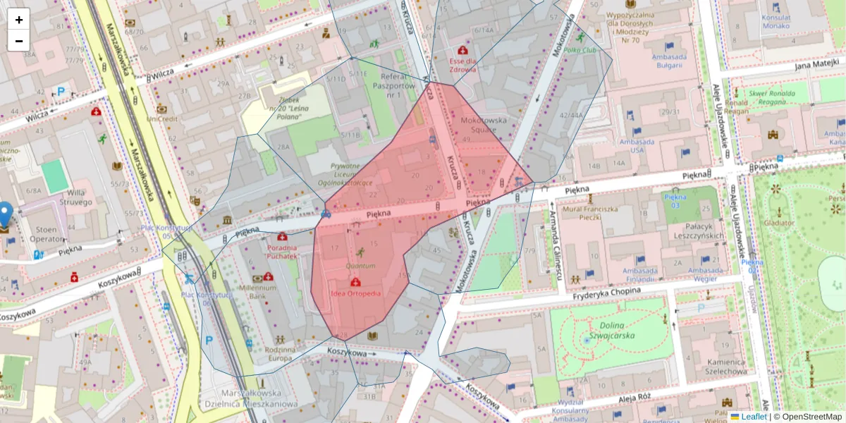 Szczegółowa mapa kodu pocztowego 00-549 z granicami, sąsiednimi kodami pocztowymi i urzędami pocztowymi