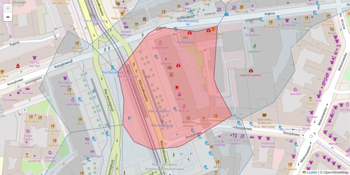 Szczegółowa mapa kodu pocztowego 00-550 z granicami, sąsiednimi kodami pocztowymi i urzędami pocztowymi