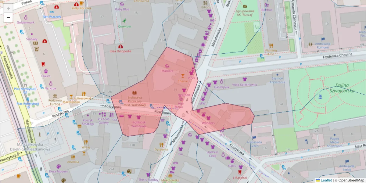 Szczegółowa mapa kodu pocztowego 00-553 z granicami, sąsiednimi kodami pocztowymi i urzędami pocztowymi